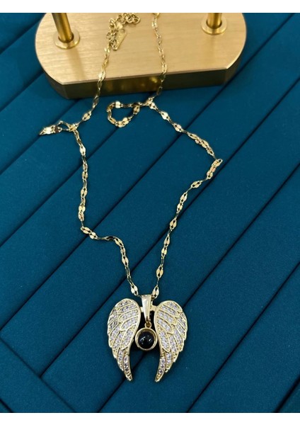 Çelik Kanat Taşlı Kolye