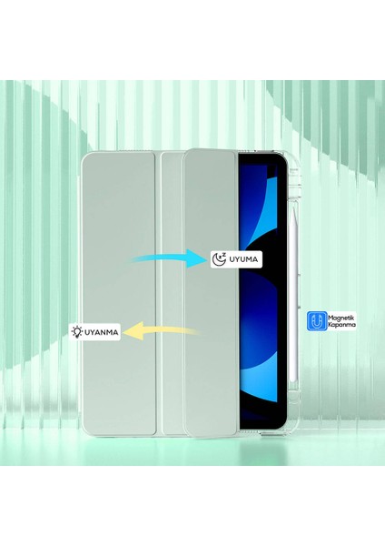 Apple iPad Air 4. Nesil 10.9 (2020) Manyetik Standlı Darbeye Dayanıklı Shockproof Kalemlikli Kızaklı Hybrid Kılıf A2316 A2324 A2325 A2072