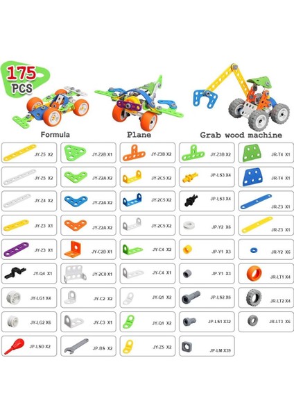 Moontoy Model 11 Eğitici Mühendislik Inşaat Yap Oyna 175 Pcs Oyun Seti