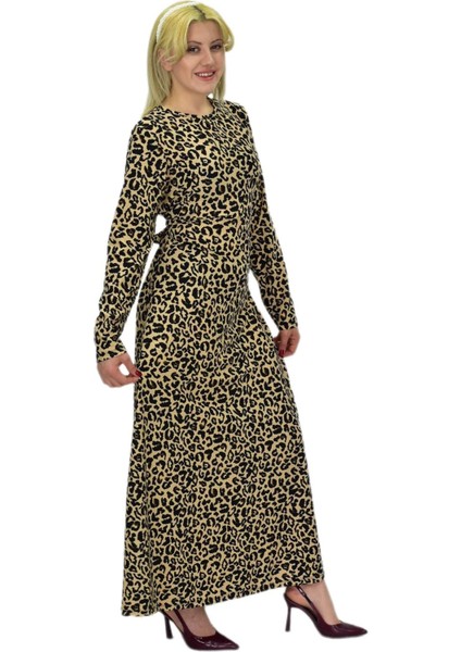 Kadın Leopar Desen Krep O Yaka Elbise BGL-ST03539 fiyatları
