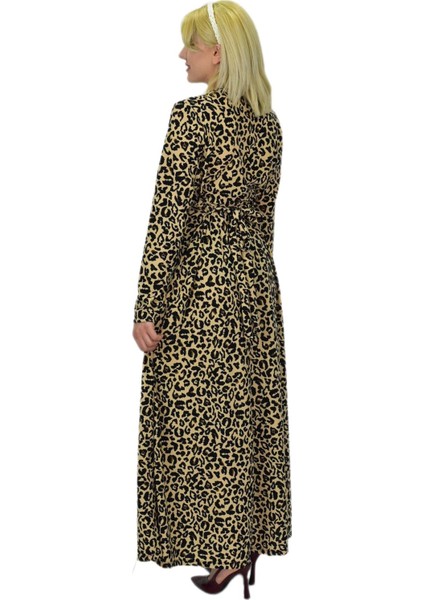 Kadın Leopar Desen Krep O Yaka Elbise BGL-ST03539 indirimleri