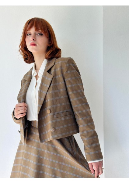 Kısa Blazer Ceket Kadın Kum