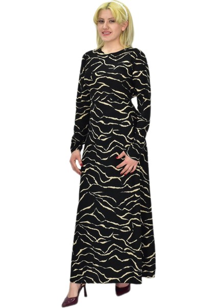 Kadın Leopar Desen Krep O Yaka Elbise BGL-ST03539