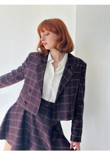 Kısa Blazer Ceket Kadın Mürdüm