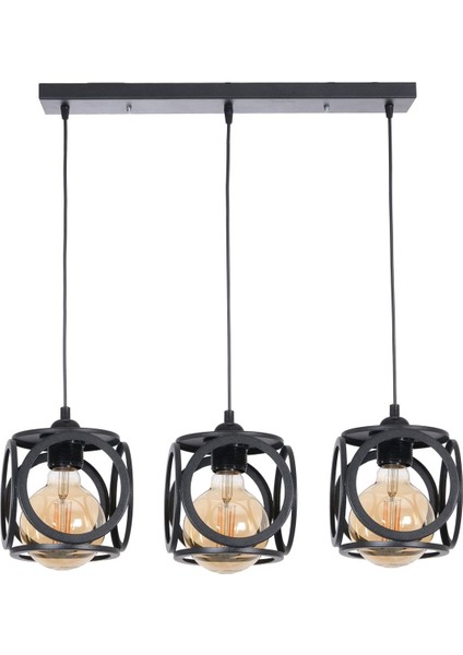 Lotus Modern Tasarım Siyah Renk - Cafe - Salon - Yatak Odası - Çocuk Odası Tel 3 Lü Sıralı Avize