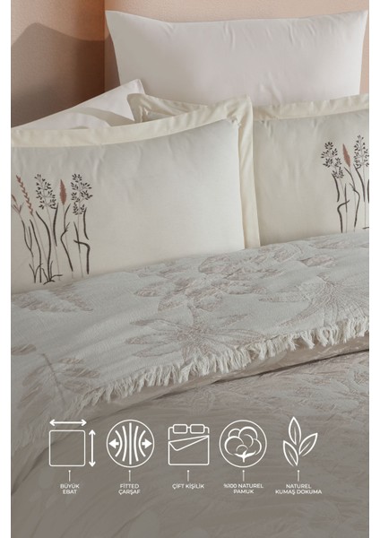 Natural Series Leaf Yatak Seti 6 Parça Taş Rengi