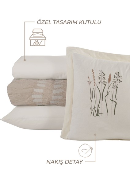 Natural Series Leaf Yatak Seti 6 Parça Taş Rengi