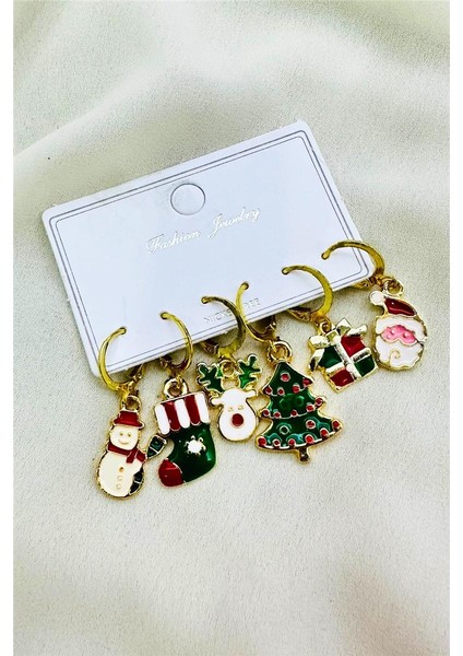 6 Lı Yılbaşı Noel Temalı Küpe Set
