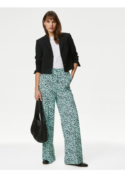 Yüksek Bel Desenli Wide Leg Pantolon