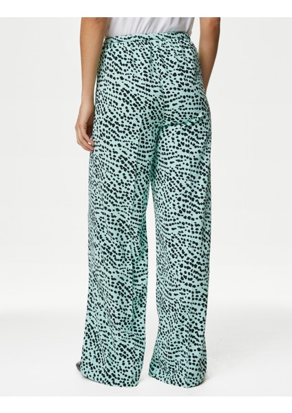 Yüksek Bel Desenli Wide Leg Pantolon