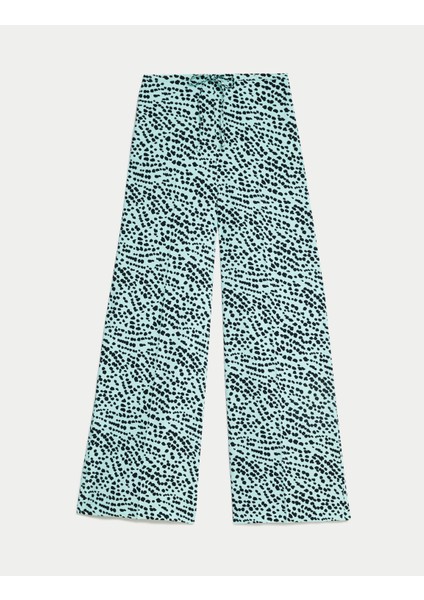 Yüksek Bel Desenli Wide Leg Pantolon