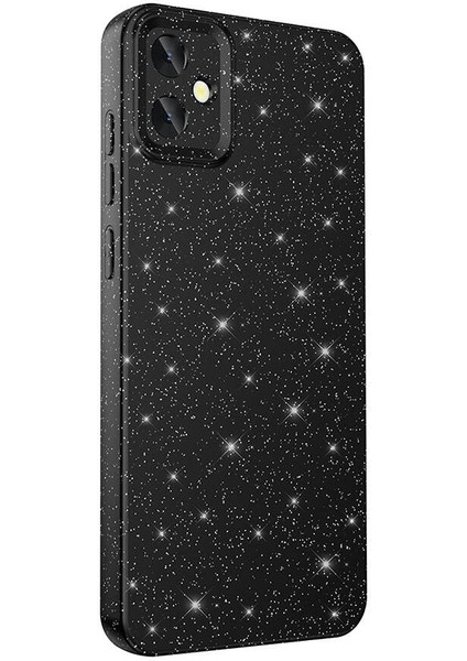 Samsung Galaxy A05 Kılıf Koton Simli Silikon Arka Kapak Kamera Korumalı Siyah