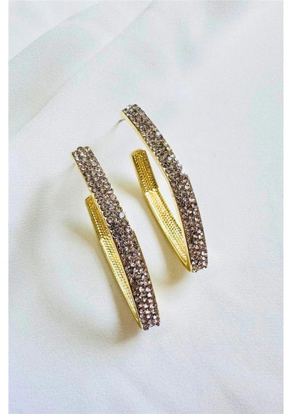 Baklava Taşlı Halka Küpe