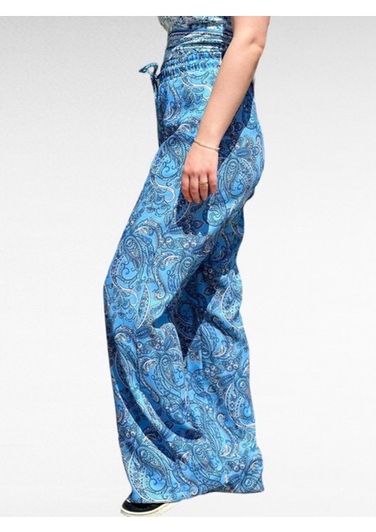 %100 Keten Desenli Pantolon