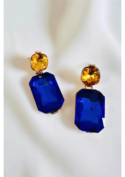 Sarı Laciver Taşlı Damla Küpe