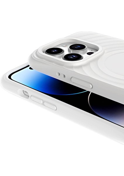 Apple iPhone 14 Pro Max Kılıf Magsafeli Airbagli Mat Silikon Hepi Kapak Beyaz