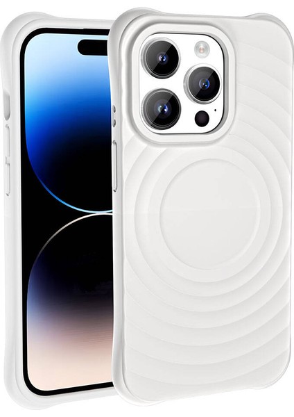 Apple iPhone 14 Pro Max Kılıf Magsafeli Airbagli Mat Silikon Hepi Kapak Beyaz