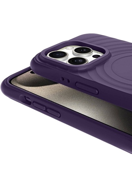 Apple iPhone 15 Pro Kılıf Magsafeli Airbagli Mat Silikon Hepi Kapak Derin Mor