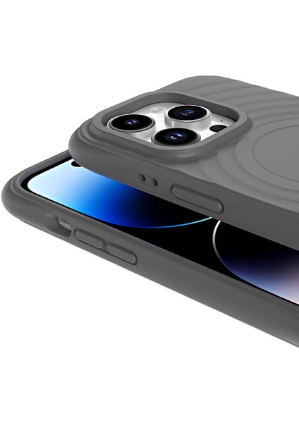 Apple iPhone 14 Pro Max Kılıf Magsafeli Airbagli Mat Silikon Hepi Kapak Gri