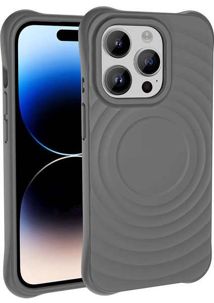 Apple iPhone 14 Pro Max Kılıf Magsafeli Airbagli Mat Silikon Hepi Kapak Gri
