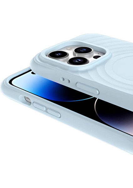 Apple iPhone 14 Pro Max Kılıf Magsafeli Airbagli Mat Silikon Hepi Kapak Açık Mavi