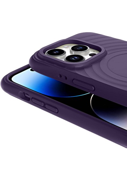 Apple iPhone 14 Pro Max Kılıf Magsafeli Airbagli Mat Silikon Hepi Kapak Derin Mor