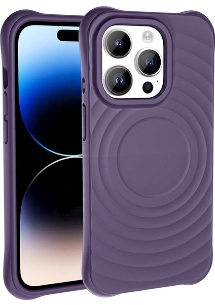 Apple iPhone 14 Pro Max Kılıf Magsafeli Airbagli Mat Silikon Hepi Kapak Derin Mor