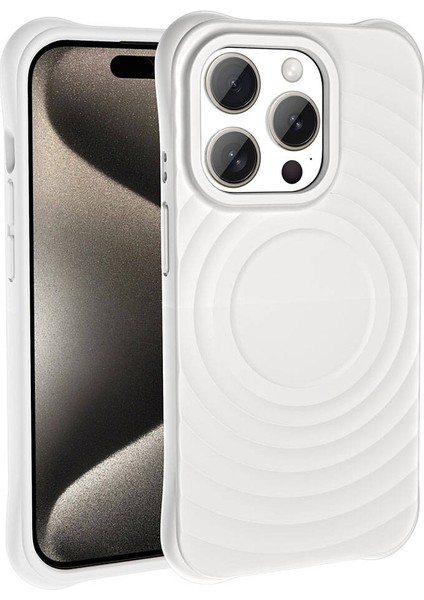 Apple iPhone 15 Pro Kılıf Magsafeli Airbagli Mat Silikon Hepi Kapak Beyaz