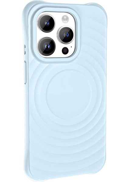 Apple iPhone 15 Pro Kılıf Magsafeli Airbagli Mat Silikon Hepi Kapak Açık Mavi