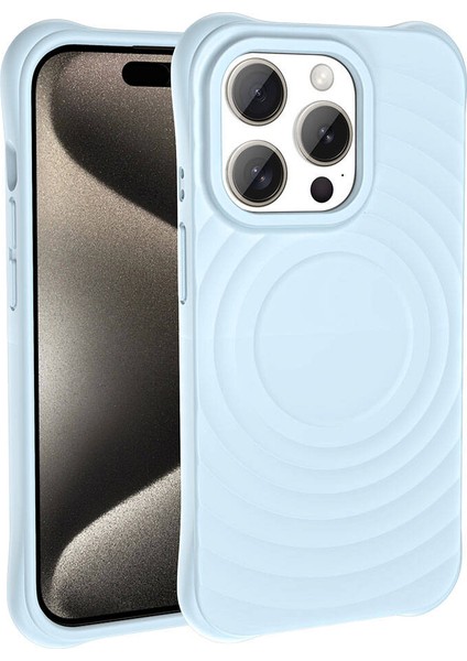 Apple iPhone 15 Pro Kılıf Magsafeli Airbagli Mat Silikon Hepi Kapak Açık Mavi