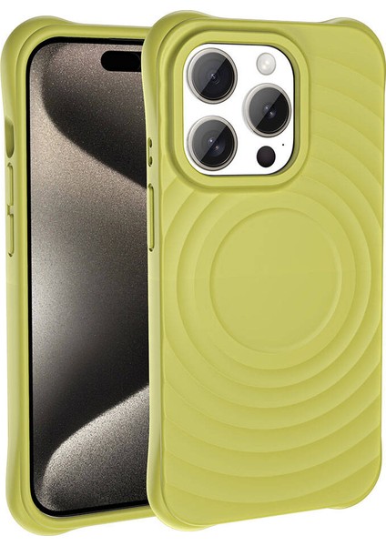 Apple iPhone 15 Pro Max Kılıf Magsafeli Airbagli Mat Silikon Hepi Kapak Yeşil