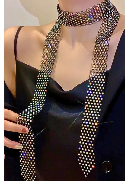 Rhinestone Kravat Gerdanlık Kolye