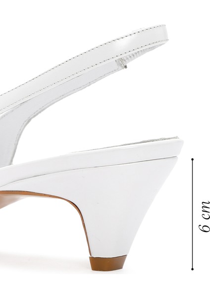 Kadın Beyaz Arkası Açık Kısa Topuklu Deri Stiletto 24SFD121322