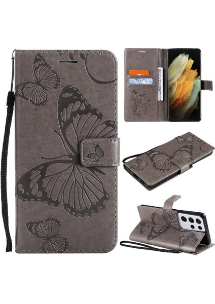 Samsung Galaxy S21 Ultra Manyetik Kapak Flip Kickstand Pu Deri (Yurt Dışından)