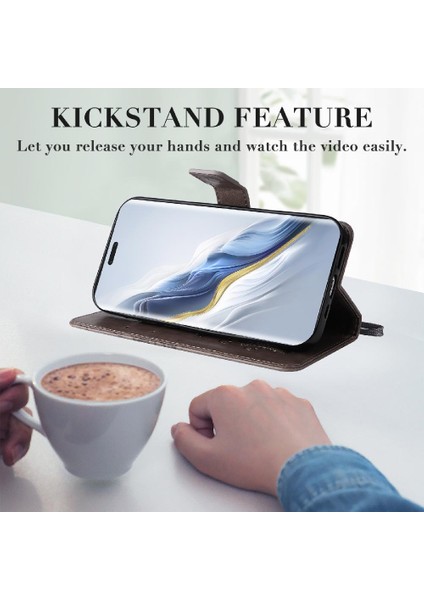 Onur Için Kılıf Sihirli 6 Pro 5g Pu Deri Darbeye Kapak Manyetik Kapak (Yurt Dışından)