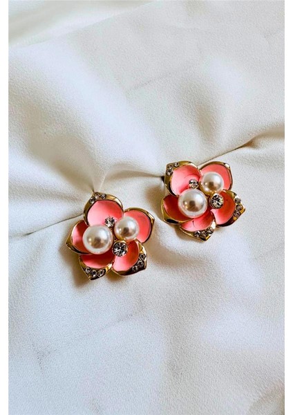 Incili Mineli Çiçek Küpe