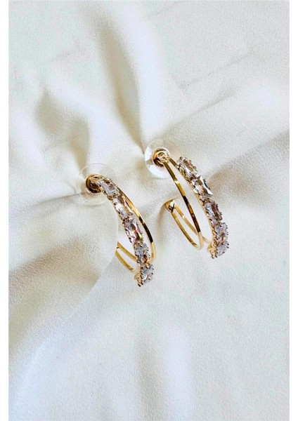 Duble Sıra Taşlı Ince Halka Küpe