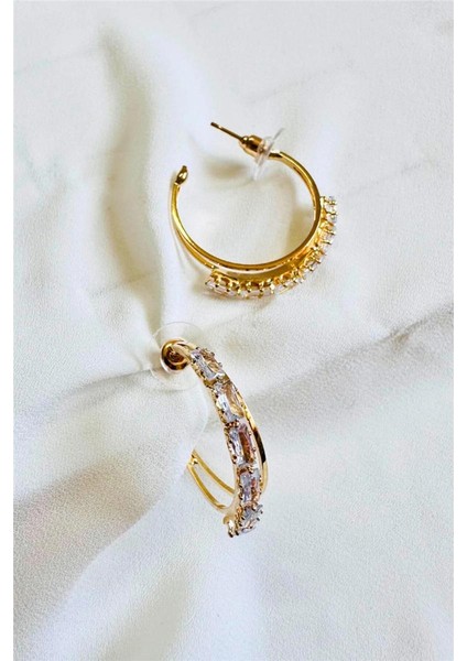 Duble Sıra Taşlı Ince Halka Küpe modelleri