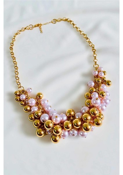 Salkım Çoklu Inci Metalize Boncuk Kolye