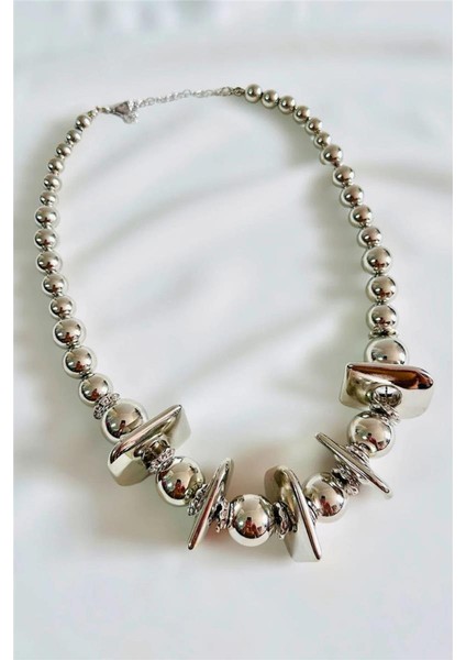 Şerit Top Metalize Boncuk Kolye