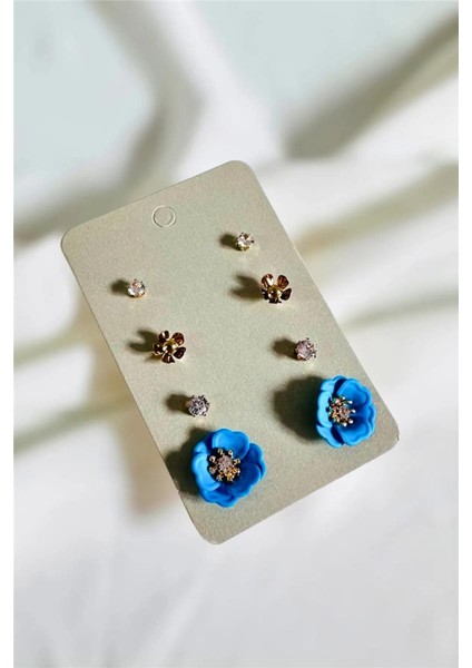 8 Adet Minimal Taşlı Çiçek Küpe Seti