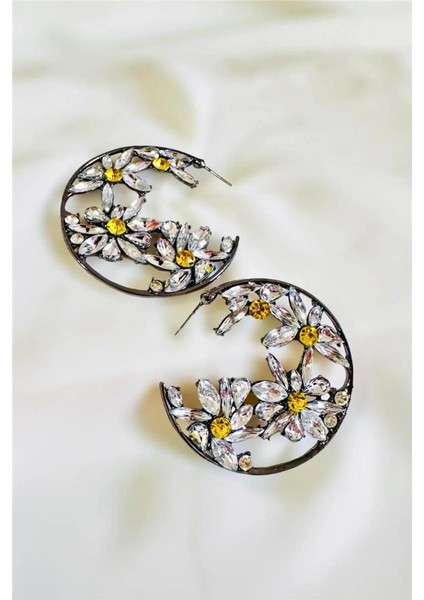 Papatya Taşlı Halka Küpe