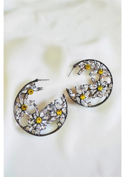 Papatya Taşlı Halka Küpe modelleri