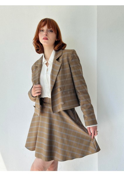 Kareli Valerie Mini Kloş Etek Kadın Kum fırsatları