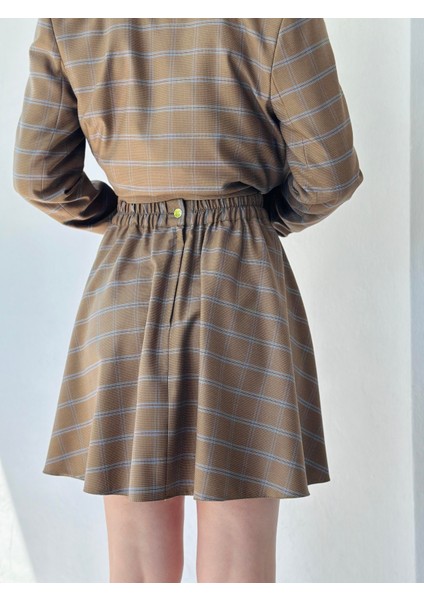 Kareli Valerie Mini Kloş Etek Kadın Kum indirimleri