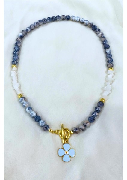 Alaçatı Cam Boncuk Doğaltaş Kolye