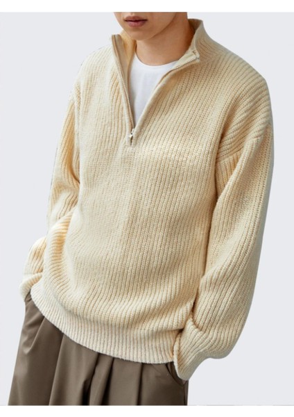 Erkek Oversize Fermuarlı Balıkçı Triko Kazak modelleri