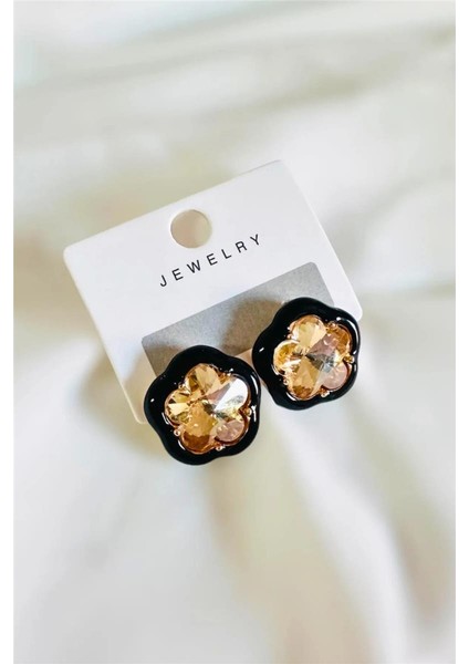 Taşlı Çiçek Küpe