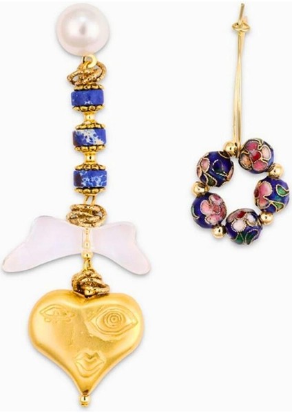 Altın Kaplama Cam Mine Boncuk Detaylı Küpe