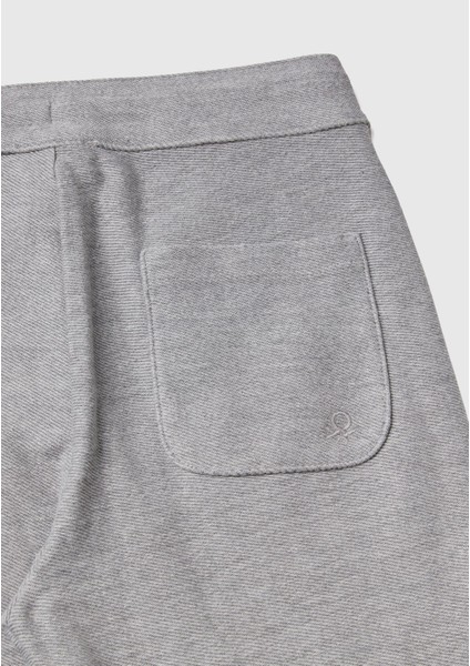 Benetton Erkek Çocuk Eşofman Altı Gri Melanj Arkası Logo Baskılı Beli Büzgülü Regular 3ITZCF04U